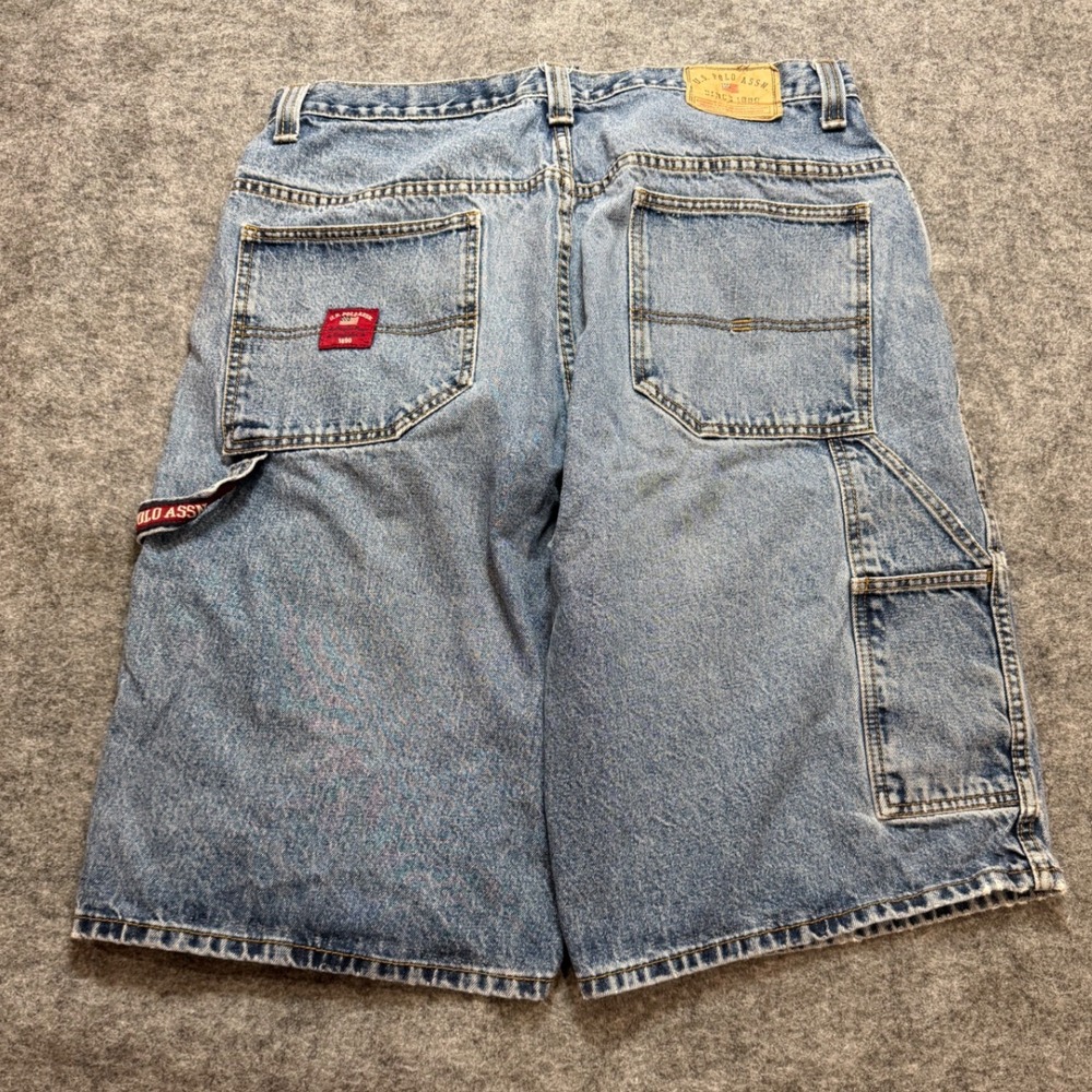 Y2K US Polo Assn Denim Carpenter Shorts Mens 38 Light Wash Baggy Skater